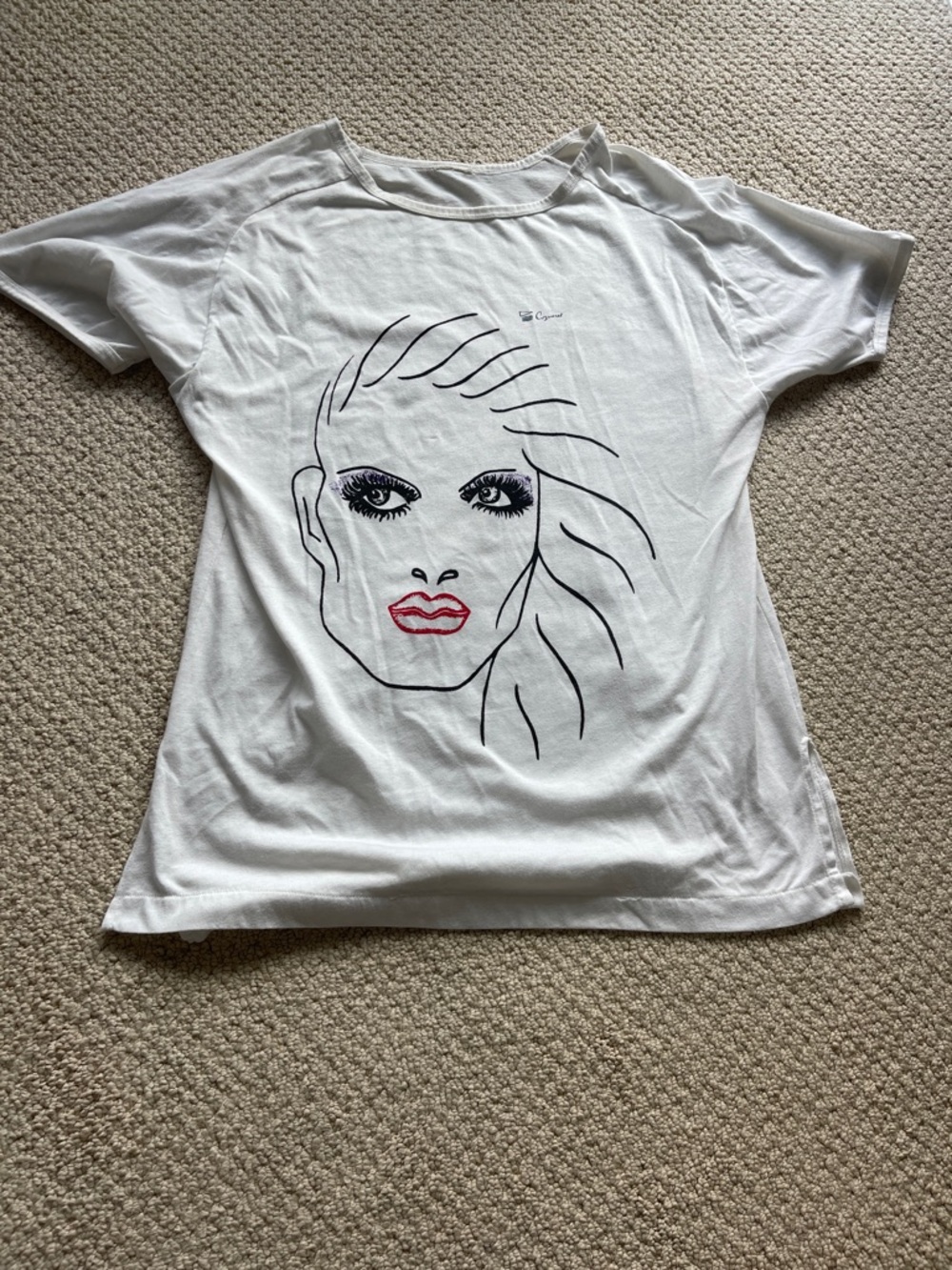 Women’s White Graphic Tee with Face Illustration